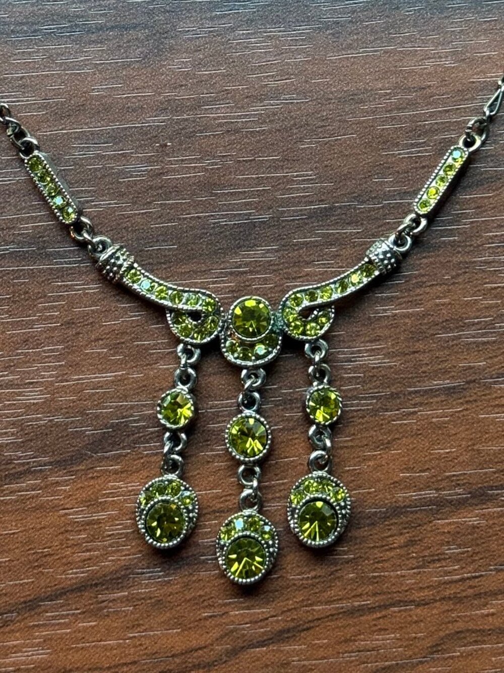 Y2K Cookie Lee Green Crystal and Gunmetal Necklace